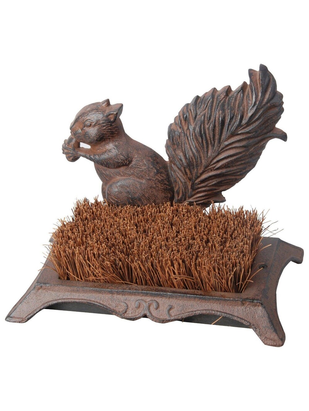 Cast Iron Boot Scraper Brush Brown Squirrel & Nut Design NEW